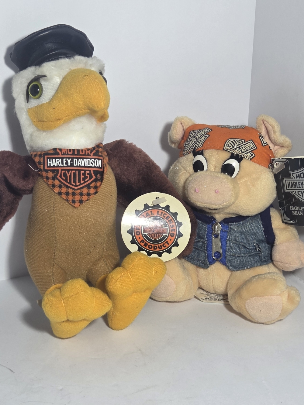 Vintage Harley-Davidson Bean Bag Plush Lot - Diz the Eagle & Punky Pig 1997-1999